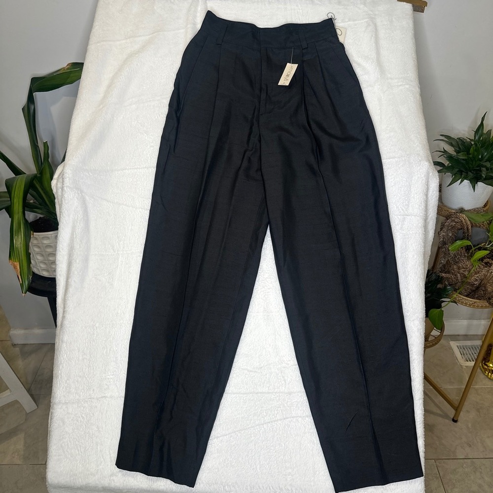 Quiet Luxury Old Money Vintage Black 100% Silk Pleated Trousers HighWaist  6 NWT - Picture 8 of 8